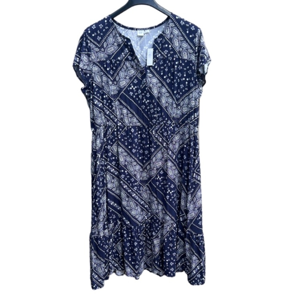 NWT GAP Factory V-Neck MIDI Navy/White Bandana Dress Short Sleeves XXL